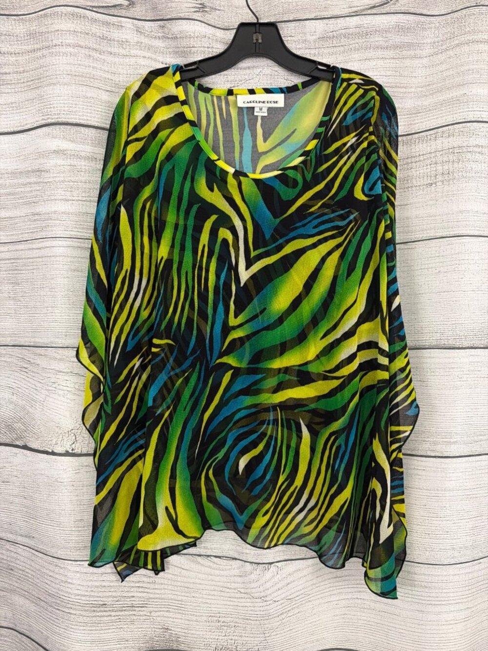 Caroline Rose Multicolor Zebra Print Sheer Tunic Blouse Top M